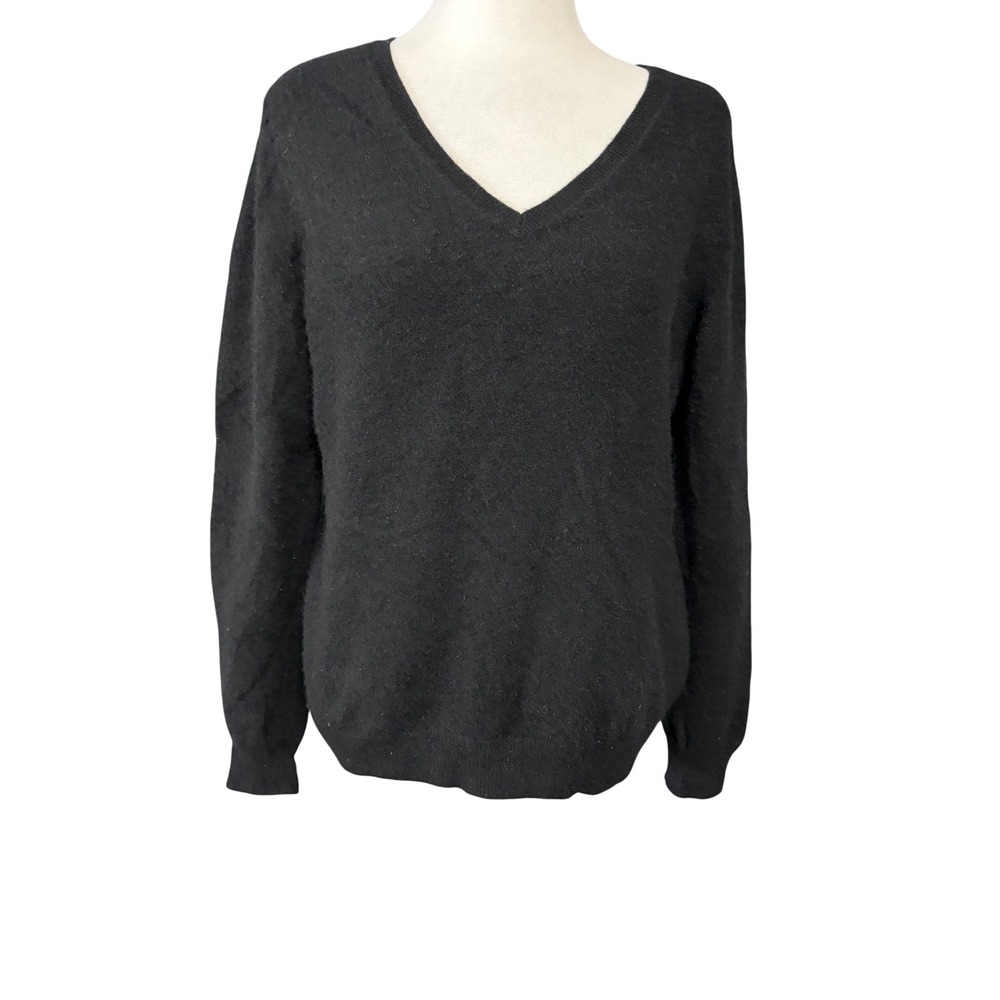 Jaclyn Smith Sweater Womens XL Black 100% Cashmere V Neck Knit Pullover Soft